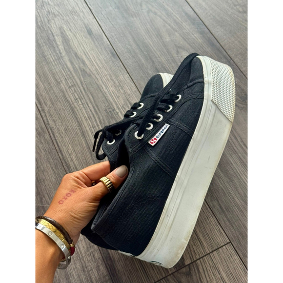 Superga Shoes - SUPERGA Black Canvas Platform Fashion Sneakers Womens Size 7, Mens Size 5.5